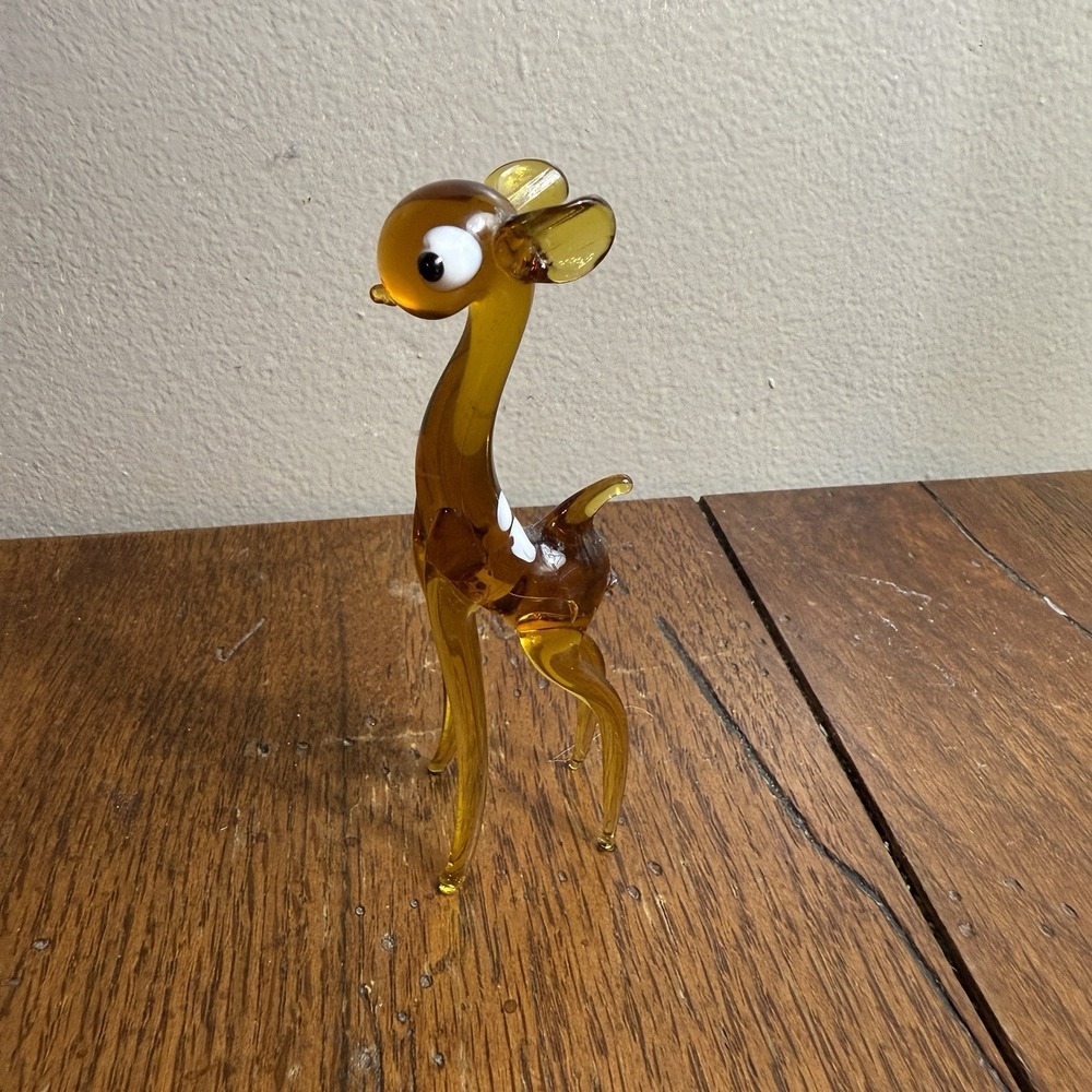 Vtg Hand Blown Art Glass‎ Brown Amber Fawn Deer Country Cabin  Figurine 4"